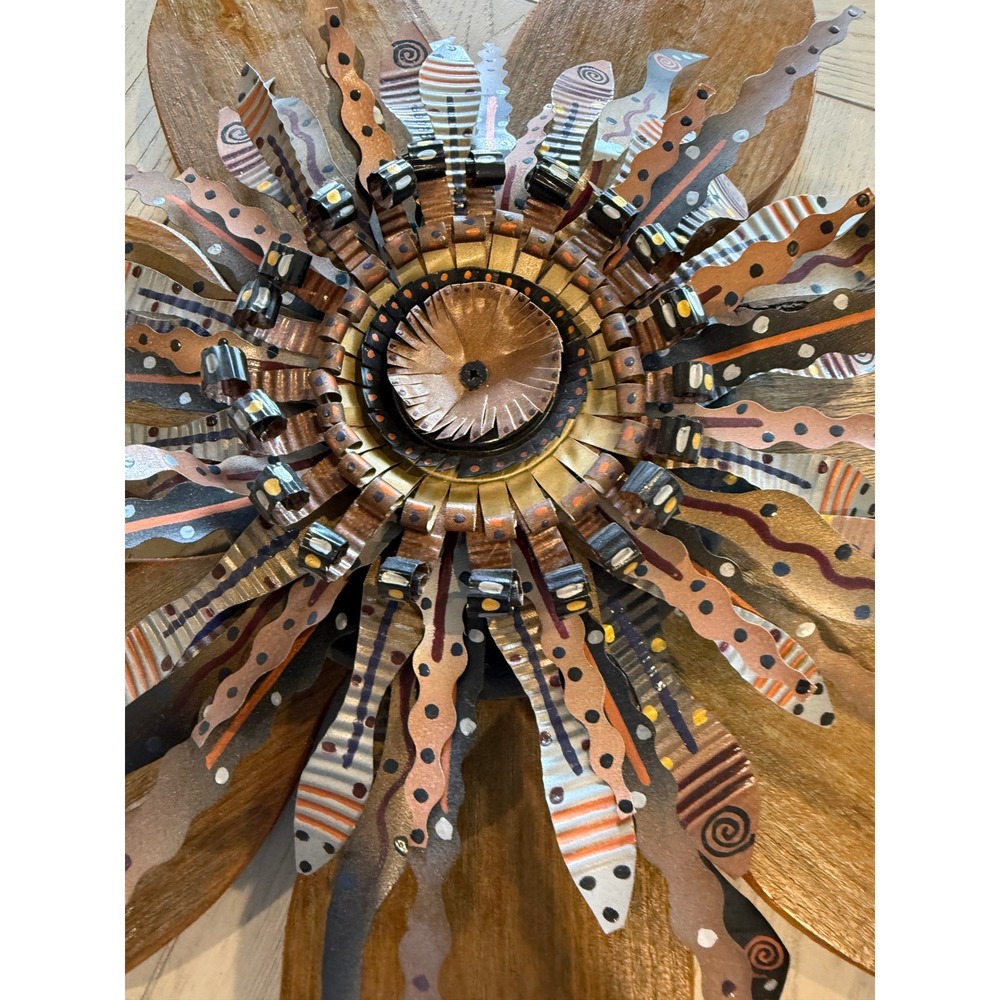 Large 21" Handcrafted Wood and Metal Floral Wall Sculpture Art African - Picture 2 of 8